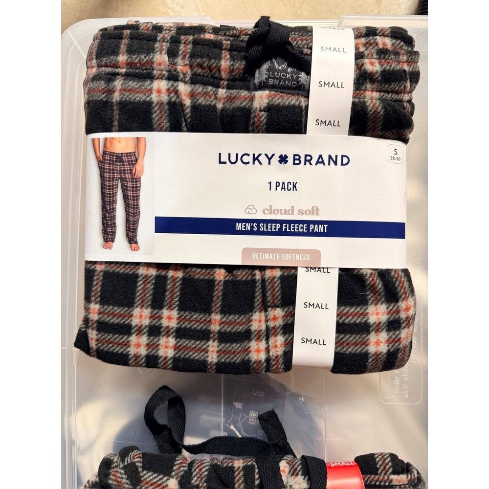 Lucky Brand Sleep Fleece Pant Mens Small Black Plaid Cloud Soft NWT - Picture 2 of 3
